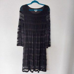 M.S.S.P. Max Studio Mesh Stripe Dress with Smocking Detail & Flare Sleeves NWOT